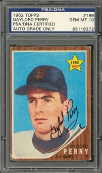 1962 Topps #199 Gaylord Perry Signed Rookie Card – PSA/DNA GEM MT 10